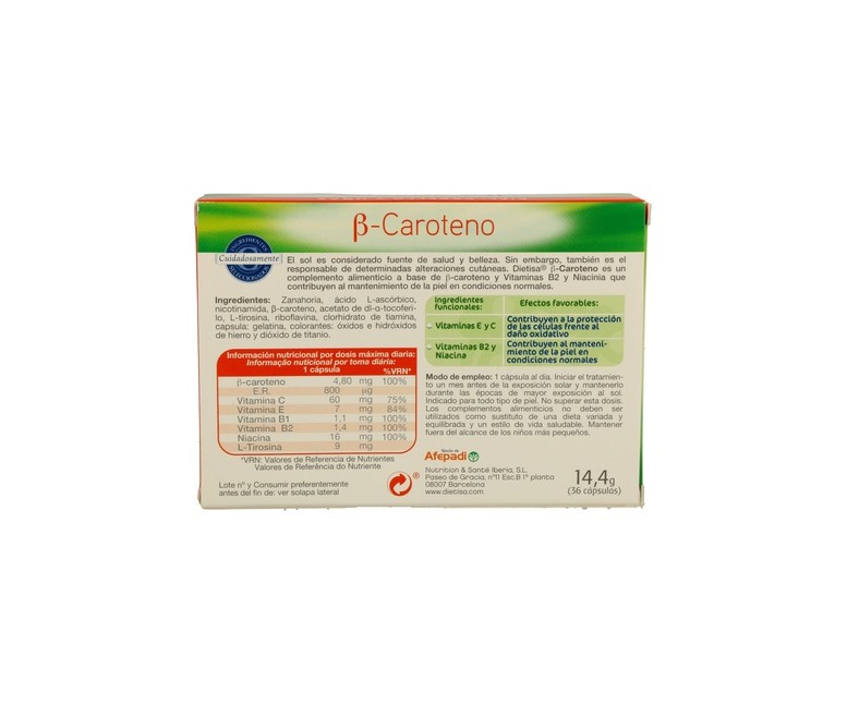 Beta Caroteno 36 cápsulas Dietisa