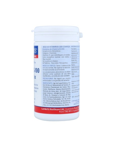 Vitamina B-100 Complex 60 tabletas Lamberts